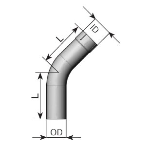 45° Exhaust Bend, OD/ID=57/57.6 L=150, ALU