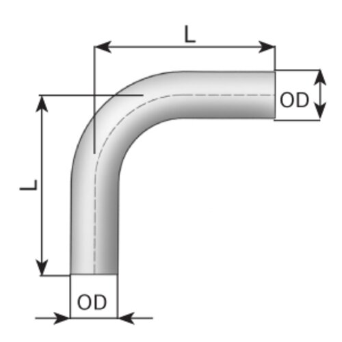 90° Exhaust Bend, OD=45 / L=180, ALU