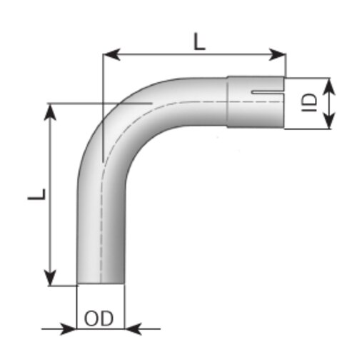 90° Exhaust Bend, OD/ID=45/46, L=180, ALU