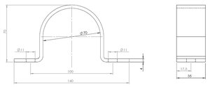 Pipe Bracket, Ø=70 / L=100, ZINC