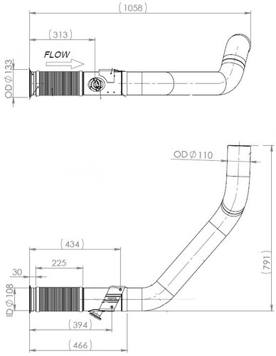 Exhaust Pipe w. Flex, D2S+, Iveco