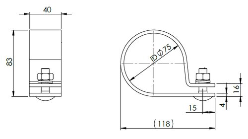 Pipe Clamp, Ø=75 / L=40 mm, M10, ZINC