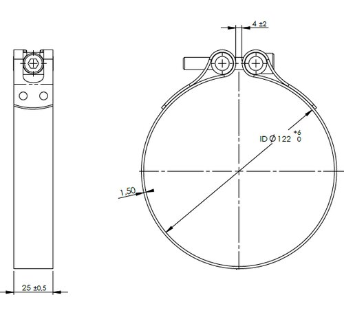 TightFit Clamp, Ø=122-127 mm, ALU