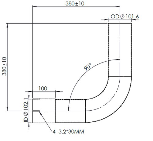 TUBE UNIVERSEL-COUDE INOX 90'/102MM (OD/ID)