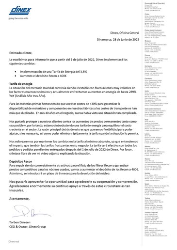 Dinex Aftermarket Energy Fee and Recon Deposit - Spanish