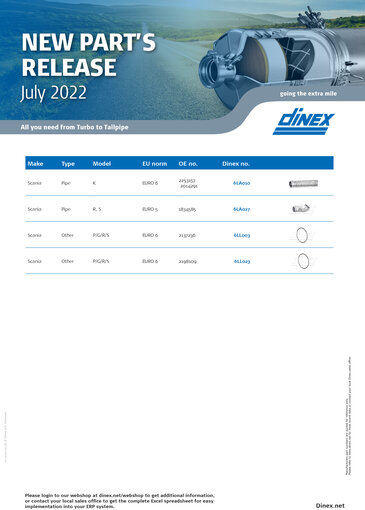 Dinex New part's release July 2022