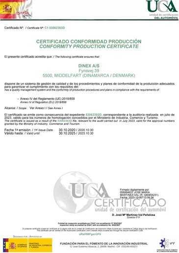 Certificado UCA - CONFORMITY PRODUCTION CERTIFICATE