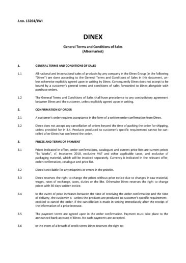 General Terms and Conditions of Sales - Aftermarket