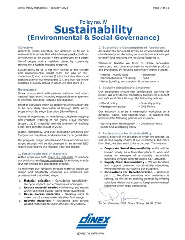 Dinex Sustainability policy