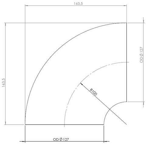 90° Elbow Welded/Thin Wall OD=127 / T=1.5, INOX