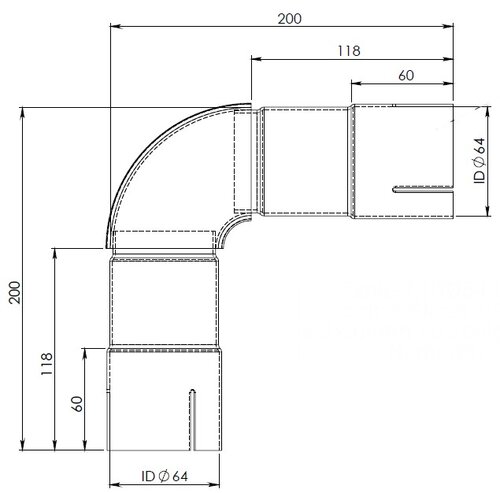 90° Exhaust Elbow, ID=64 / L=200, SPD