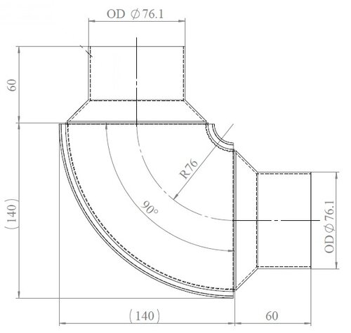 90° Exhaust Elbow, OD=76.2 / L=194, SPD