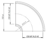 90° Elbow Welded/Thin Wall OD=76.2 / T=1.5, INOX