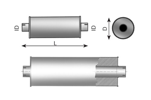 Absorption Silencer, Ø=206, L=890 mm, ALU