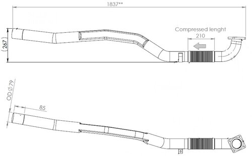 Exhaust Pipe w. Flex, D2S+ for Iveco