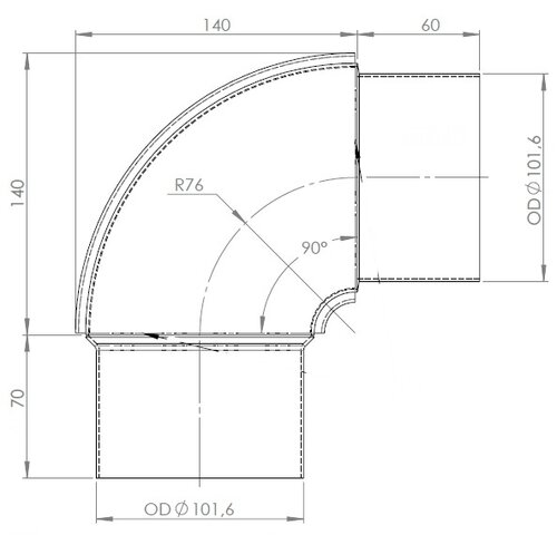 90° Exhaust Elbow, OD=101.6 / L=200, SPD