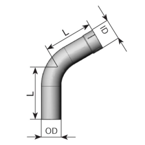 60ø Exhaust Bend, OD/ID=75/75.3, L=250, ALU