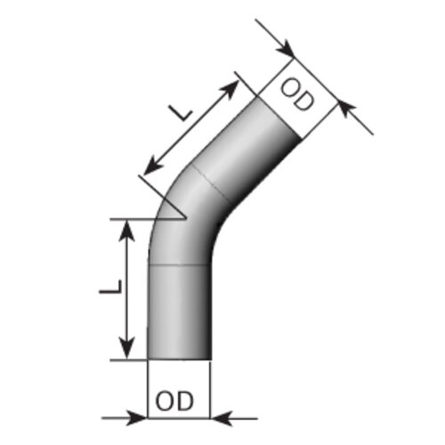 45ø Exhaust Bend, OD=88.9 / L=225, ALU