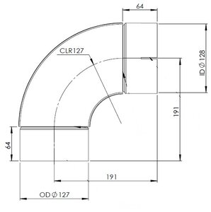 90° Exhaust Elbow, OD/ID=127/128 / L=255, SPD