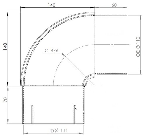 90° Exhaust Elbow, OD/ID=110/111 / L=200/210, SPD