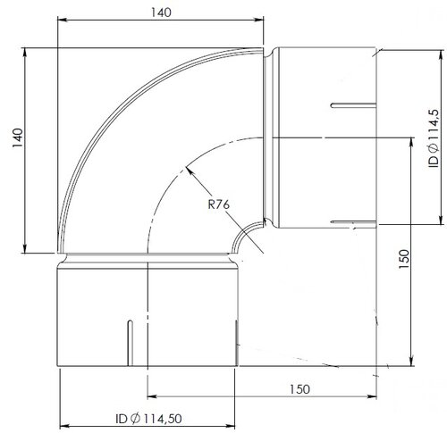 90° Exhaust Elbow, ID=114.5 / L=207, SPD