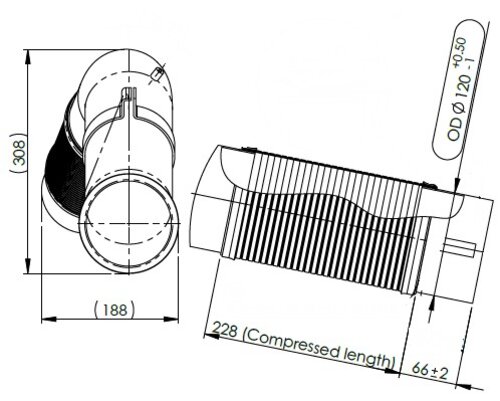 Exhaust Pipe w. Flex, D2S+ for MAN