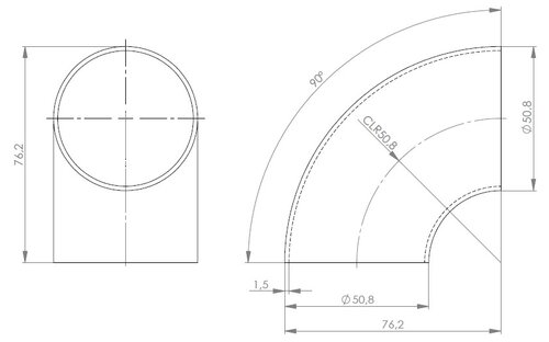 90° Elbow Welded/Thin Wall OD=50.8 / T=1.5, SPD