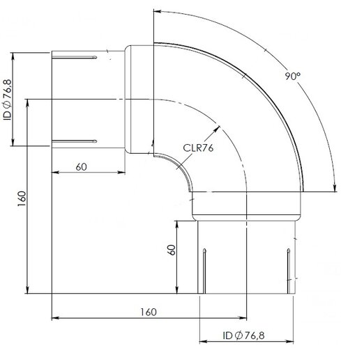 90° Exhaust Elbow, ID=76.8 / L=200, INOX