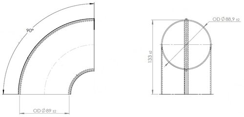 90° Elbow Welded/Thin Wall OD=88.9 / T=1.5, INOX