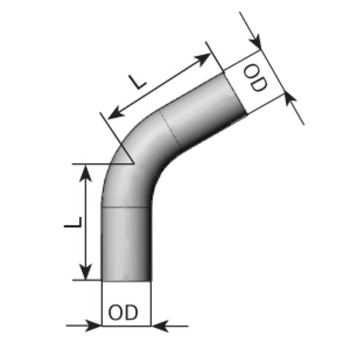 60° Exhaust Bend, OD=88.9 / L=205, ALU