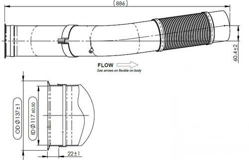 Exhaust Pipe w. Flex, D2S+ for MAN