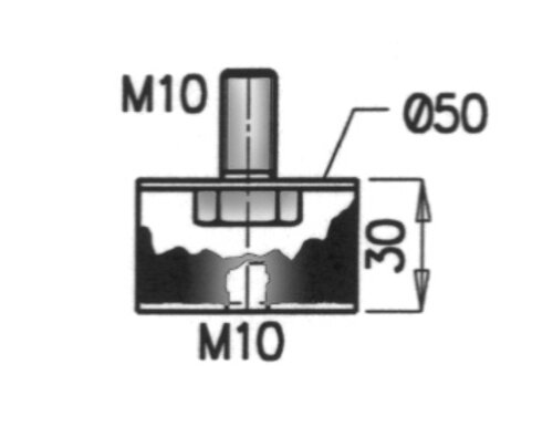 Rubber Mounting for MAN, Ø=50 / L=53.5, M10, ZINC