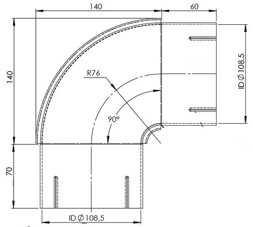 90ø Exhaust Elbow, ID=108.5 / L=200/210, SPD