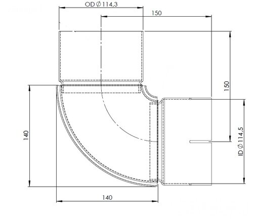 90° Exhaust Elbow, OD/ID=114.5/114.3 / L=207, SPD