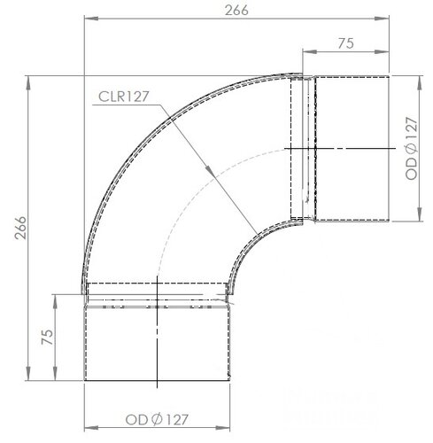 90° Exhaust Elbow, OD=127 / L=266, SS