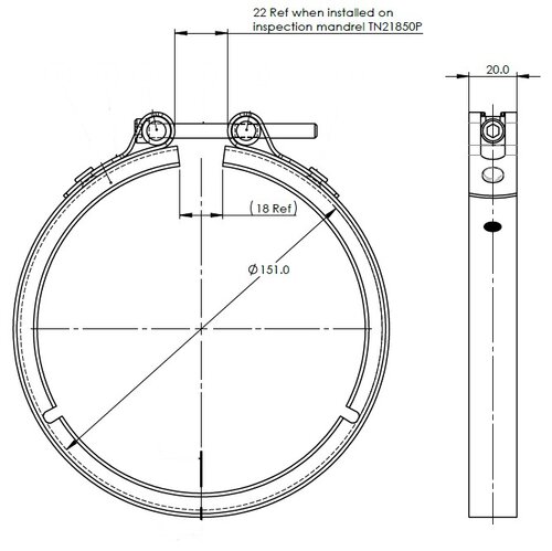 Heavy Duty V-Clamp for DAF style,  Ø=127 / L=20 mm, INOX