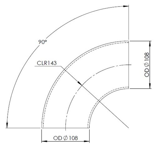 90° Elbow Cast OD=108 / T=3.6, SPD