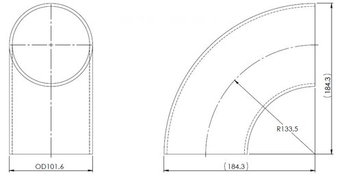 90° Elbow Cast OD=101.6 / T=3.6, SPD