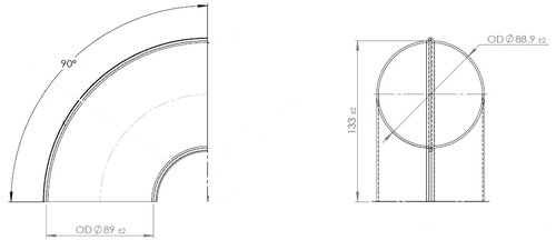 90° Elbow Welded/Thin Wall OD=88.9 / T=1.5, SPD