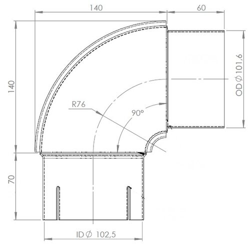 90° Exhaust Elbow, OD/ID=101.6/102.5 / L=200/210, SPD