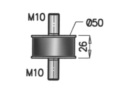 Rubber Mounting for MAN, Ø=50 / L=92, M10, ZINC