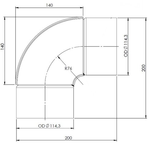 90° Exhaust Elbow, OD=114.30 / L=200, SPD