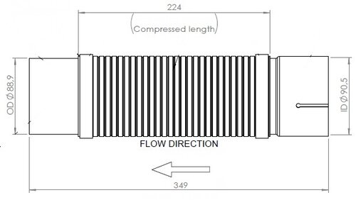 Flex Pipe for Mercedes, D2S+, Ø=90.5 / L=349, ALU/SS