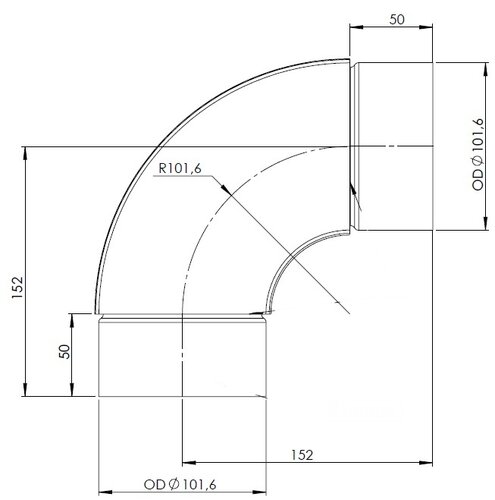 90ø Exhaust Elbow, OD=101.6 / L=202.8, SPD