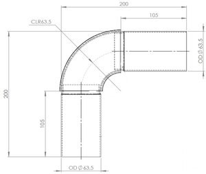 90° Exhaust Elbow, OD=63.5 / L=200, SPD