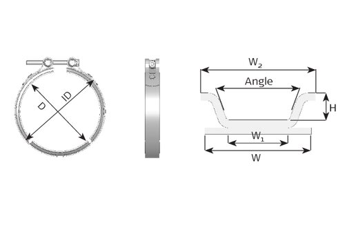 Heavy Duty V-Clamp for Iveco, Ø=127 / L=25, INOX