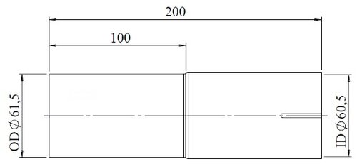 Pipe Adaptor, ID/OD=60.5/61.5 L= 200, ALU