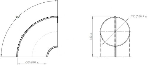 90ø Elbow Welded/Thin Wall OD=88.9 / T=1.5, INOX