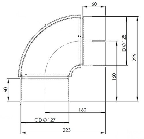 90° Exhaust Elbow, OD/ID=127/128 / L=225/223, SPD