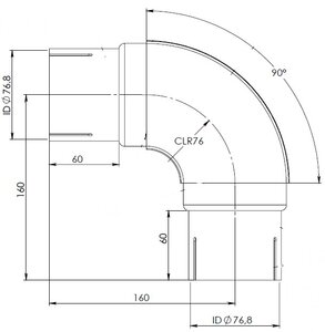 90ø Exhaust Elbow, ID=76.8 / L=200, INOX